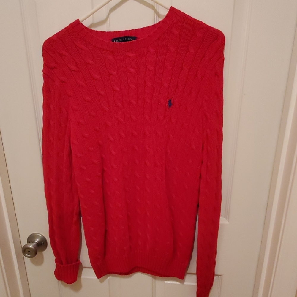 Like New Ralph Lauren Red Cable Sweater - Size L